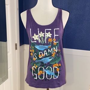 Wicked Clothing "Life is Damn Good" blue bird graphic tank